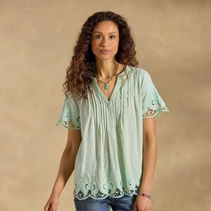 Nwt Sundance seafoam Green garland lace Embroidered Blouse size xxl